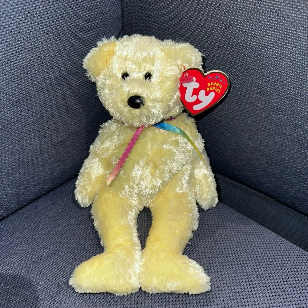 Ty Beanie Babies Sherbet Bear, Yellow Rainbow, 6 inch